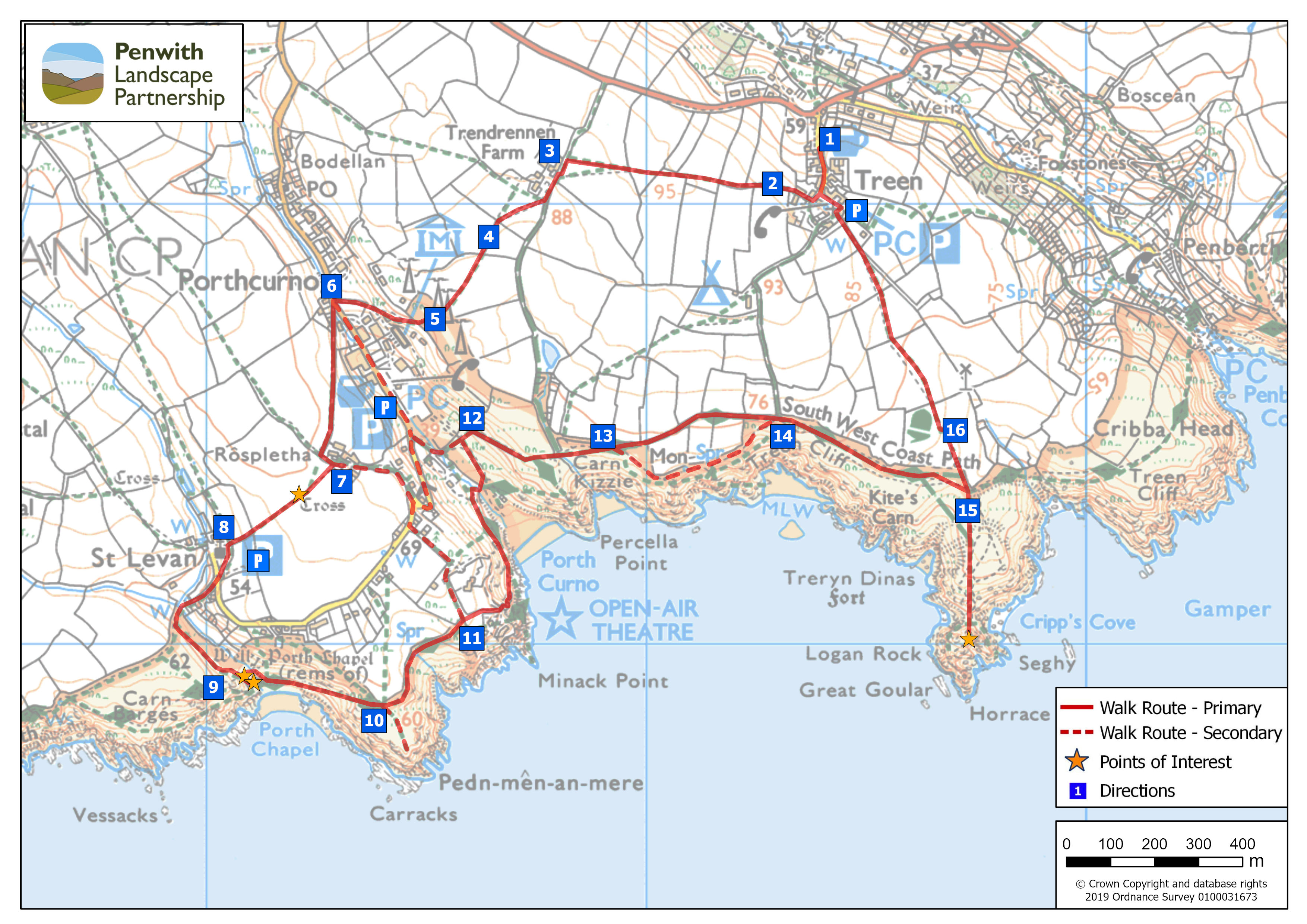 Trail guide map for St Levan and Treen