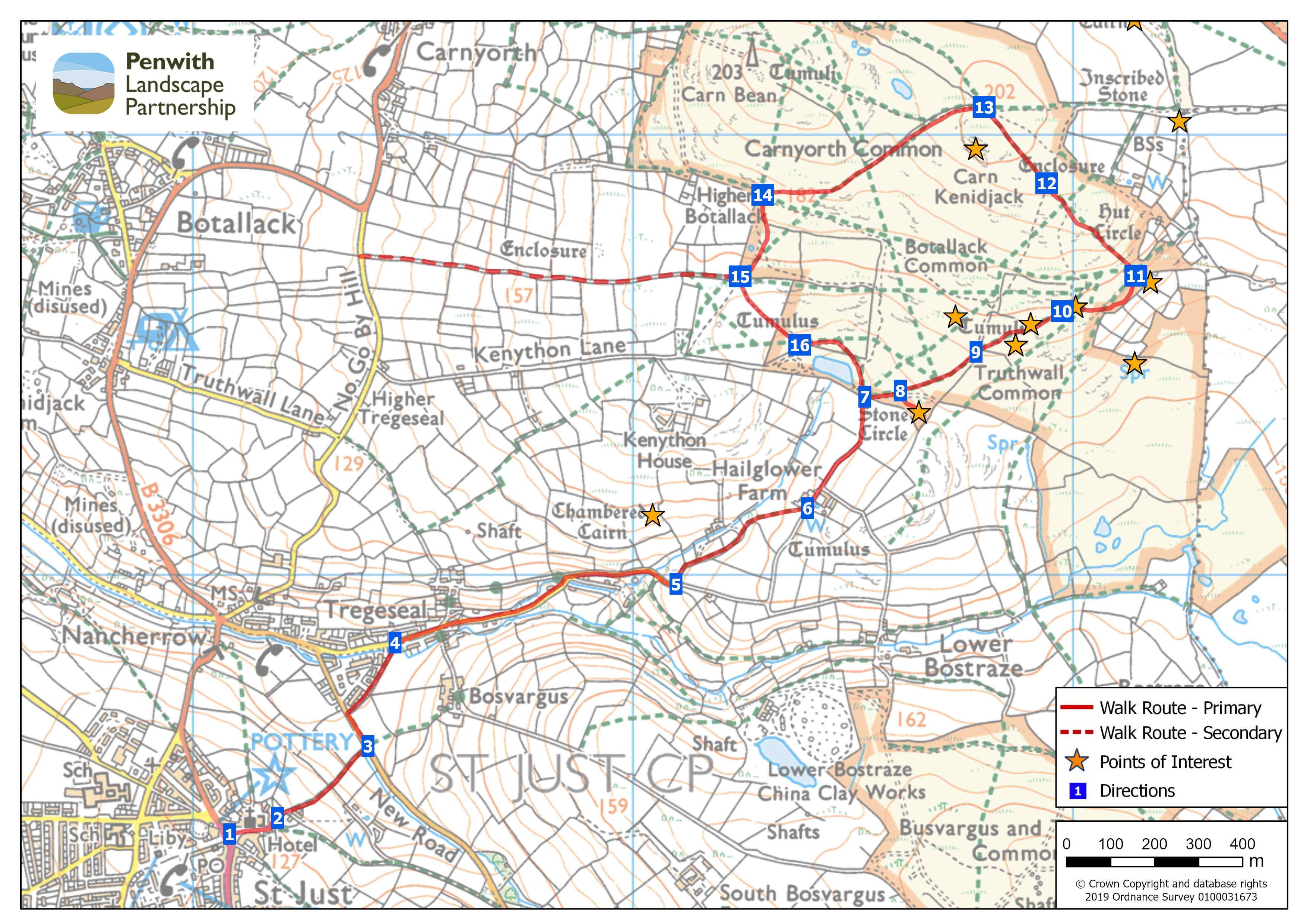 Trail guide map - St Just to Tregeseal and Carn Kenidjack