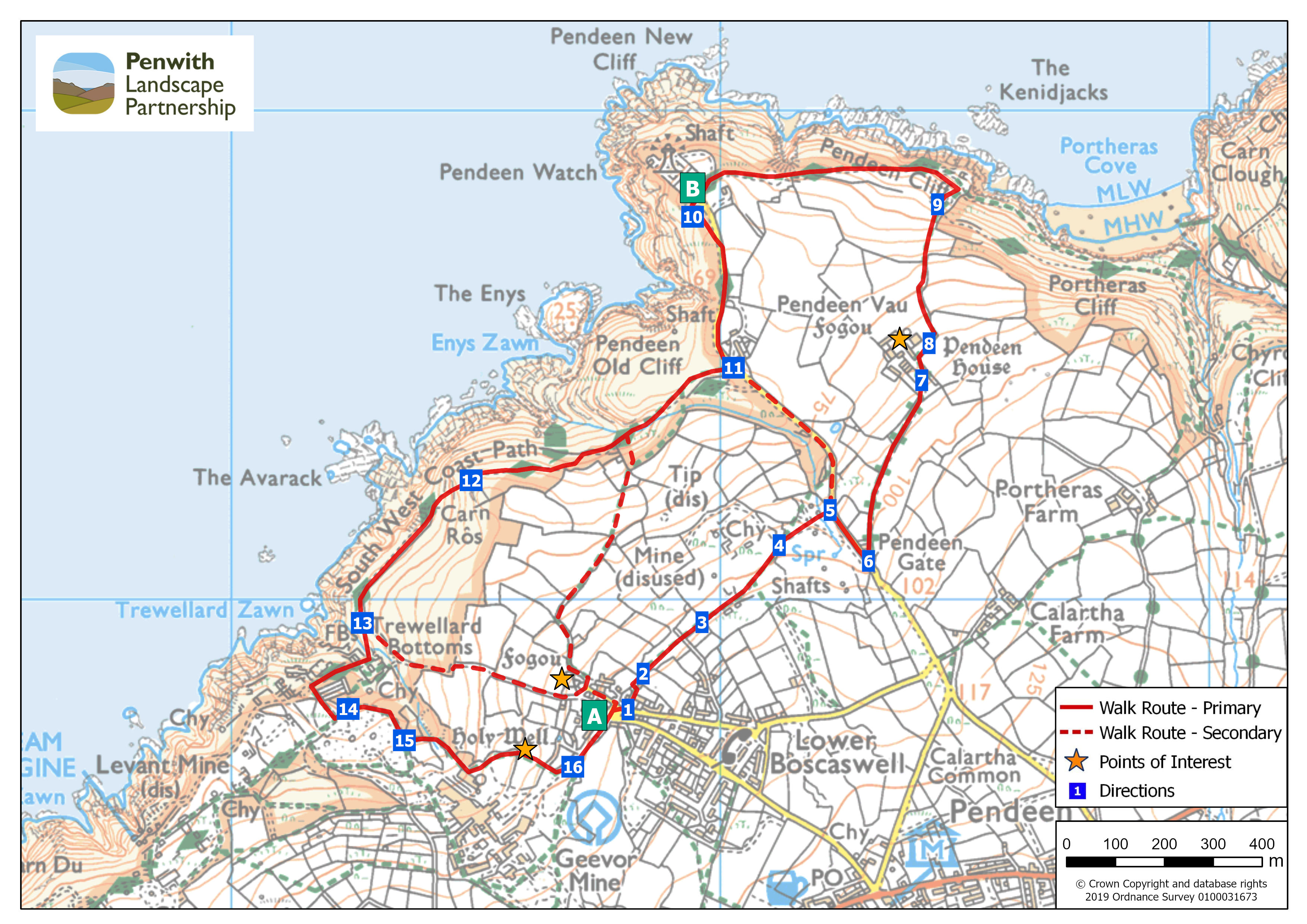 Trail guide map - Boscaswell to Pendeen Watch