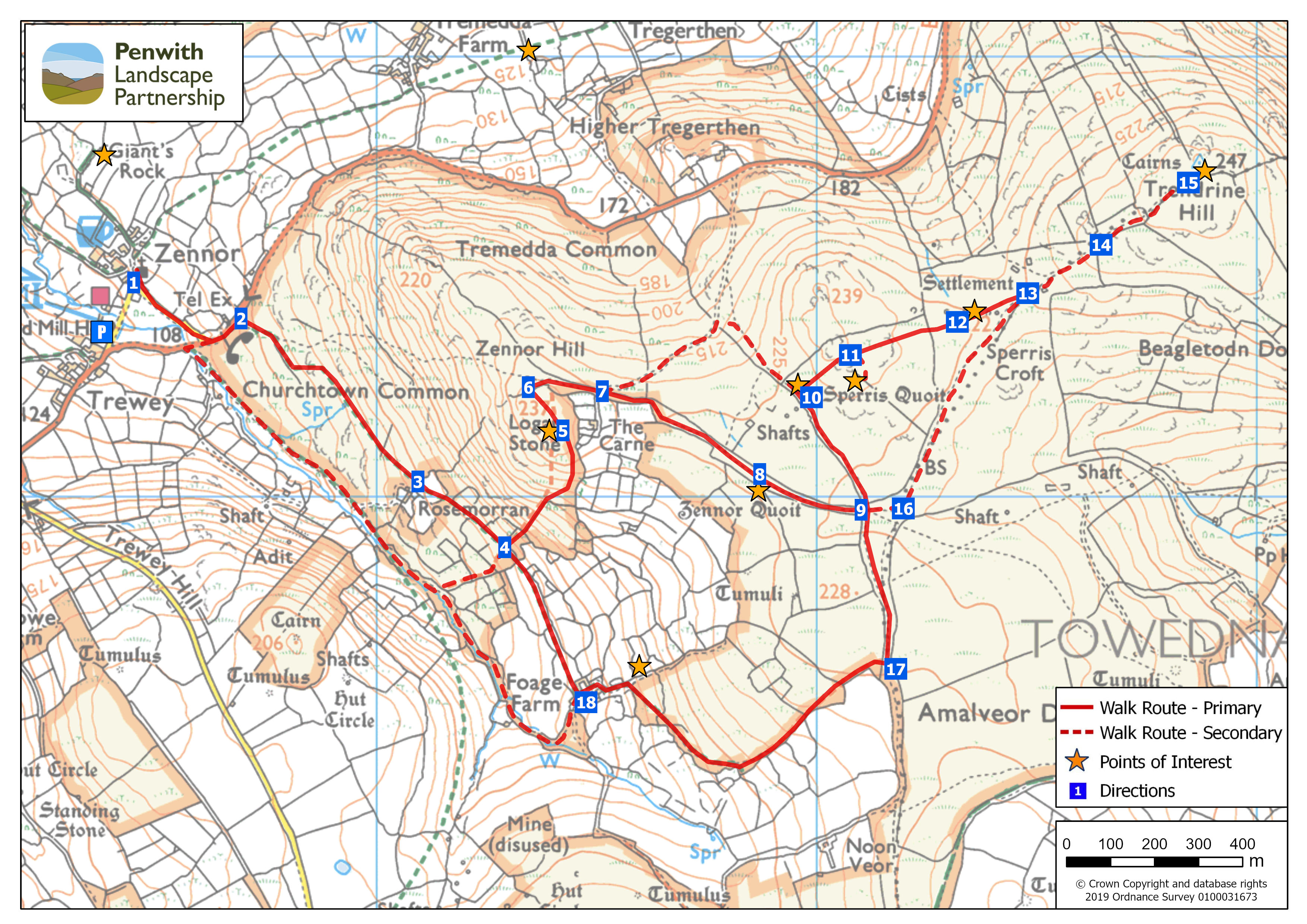 Trail guide map - Zennor, Sperris and Trendrine