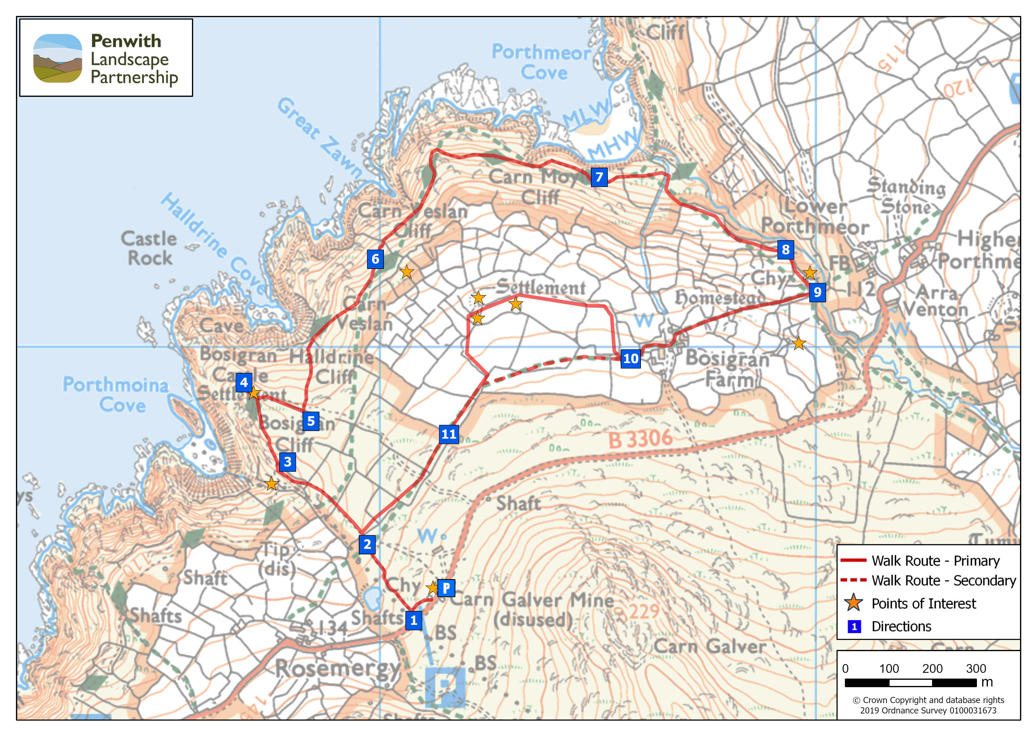 Trail guide map - Rosemergy and Porthmeor