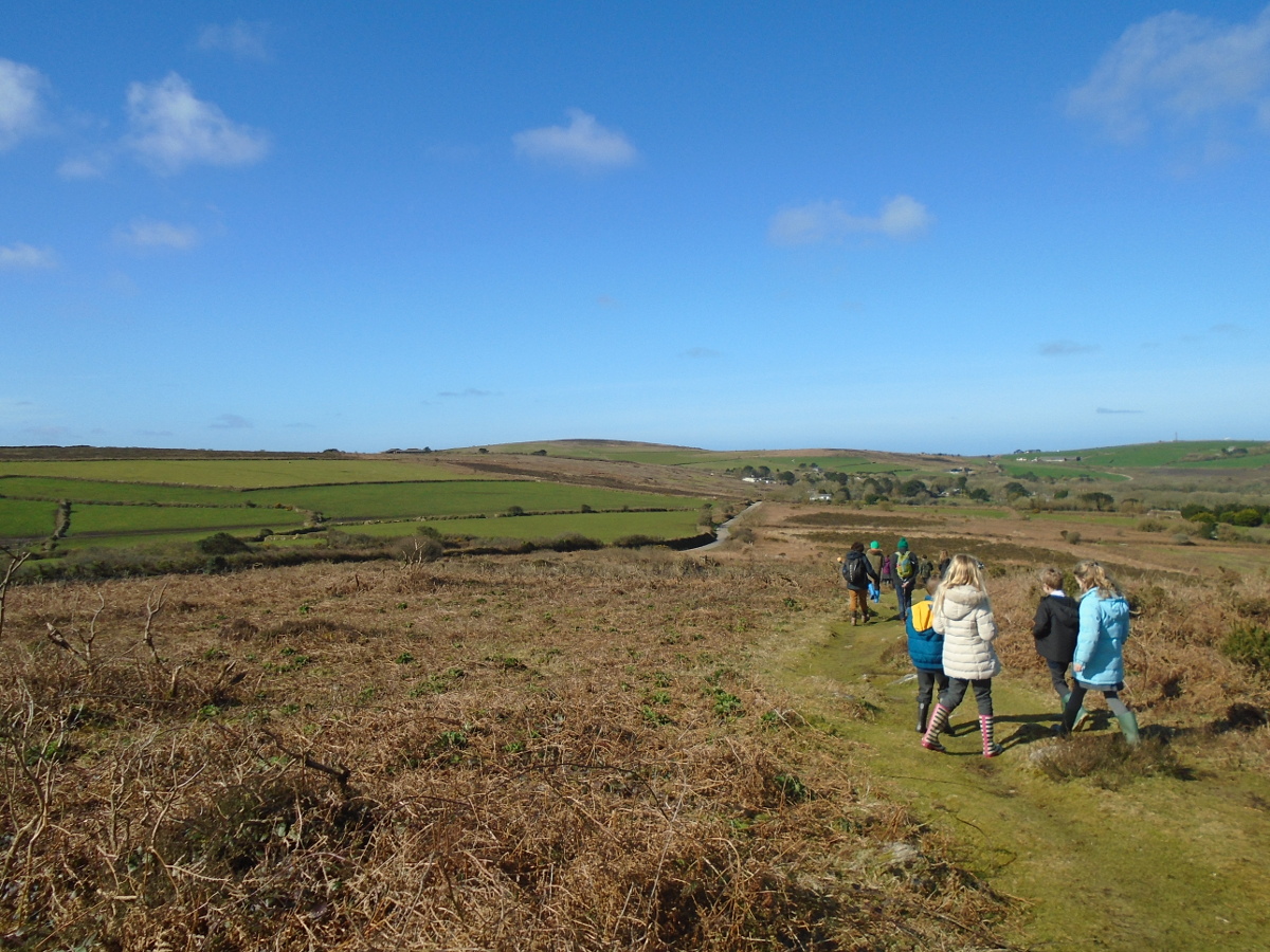 Image by Ellis of Mousehole School - School pupils on Sancreed Beacon