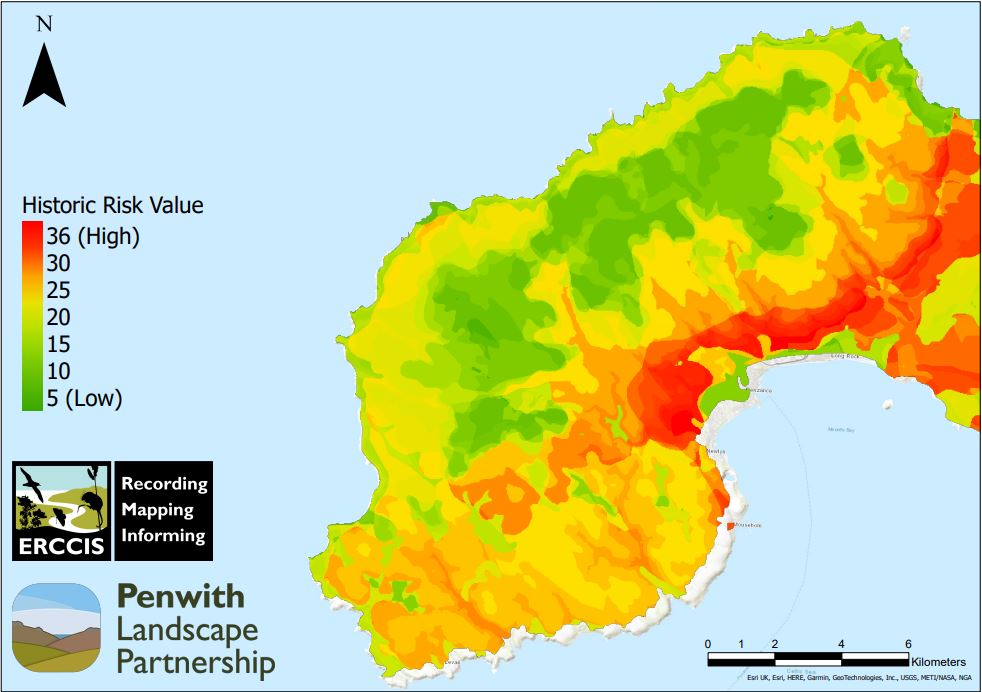 Map showing areas of historic risk to underlying archaeology